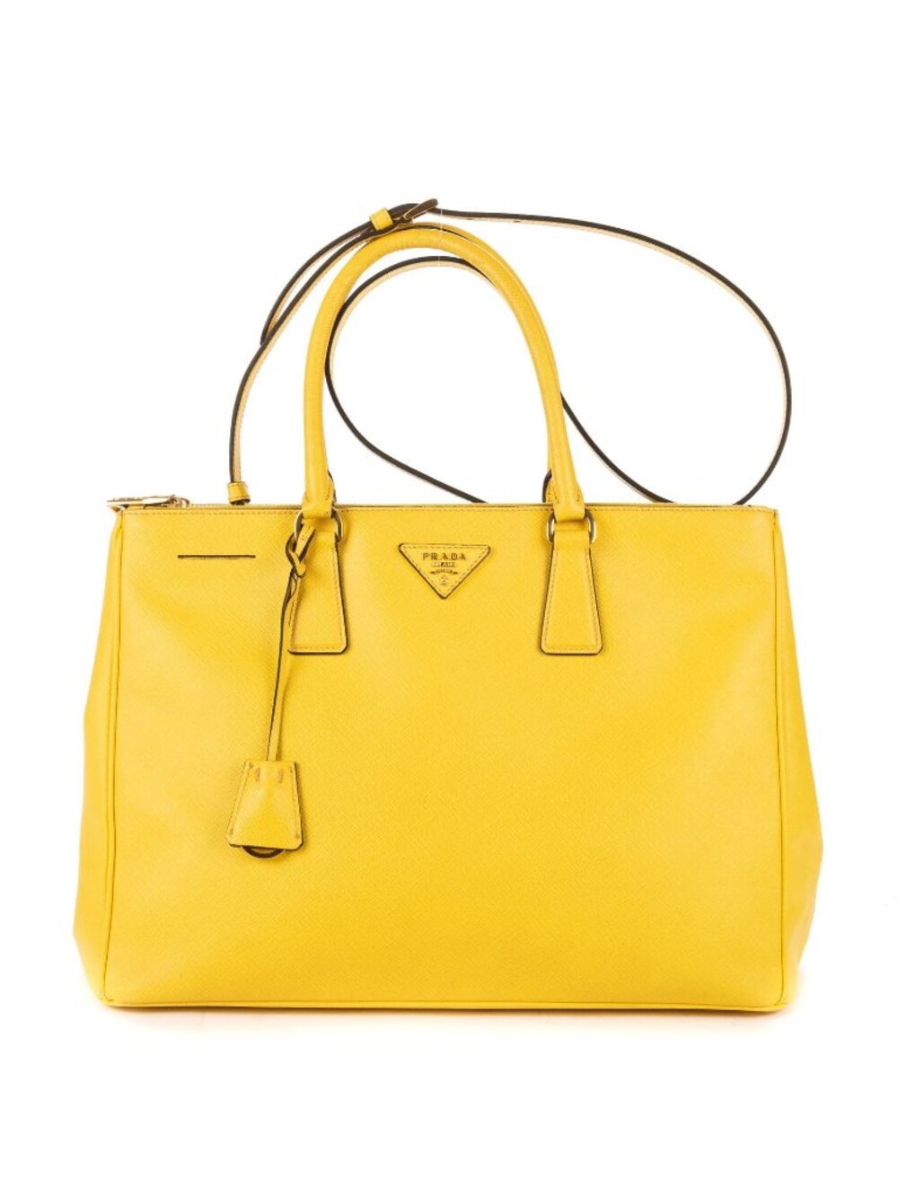 Prada la the Double Zip Galleria Tote Yellow Saffiano Lux Leather